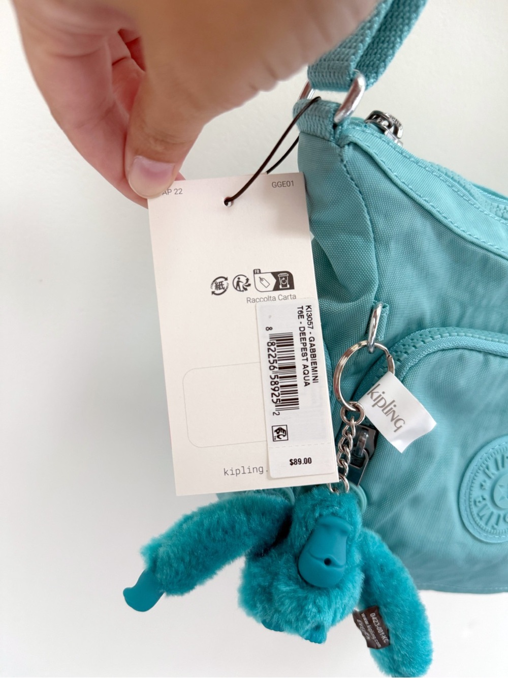 Kipling | Gabbie Mini Crossbody Bag Purse Deepest Aqua Blue Nylon Monkey NWT New - Picture 9 of 15